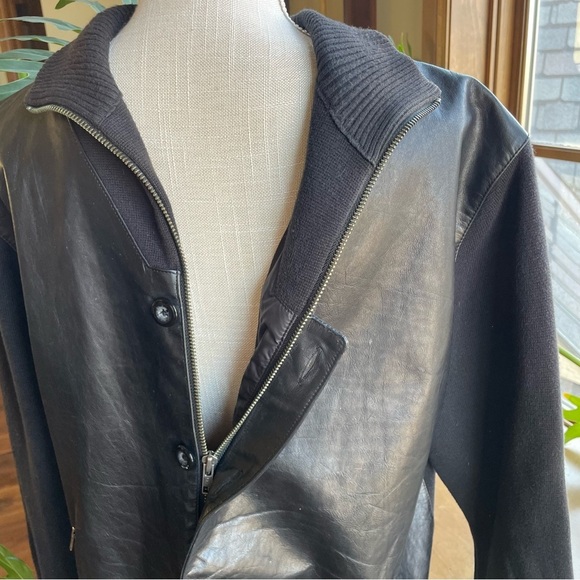 Tre Vero Men's Black Leather Sweater Jacket Button Front Stand Collar size L - Picture 14 of 14